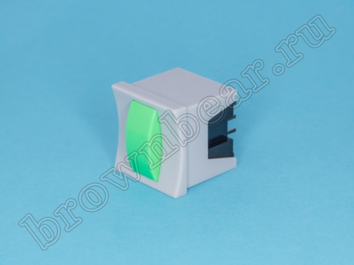 Кнопка мини без фиксации, зеленая в сером корпусе PSM2-0-E-G   фото 2