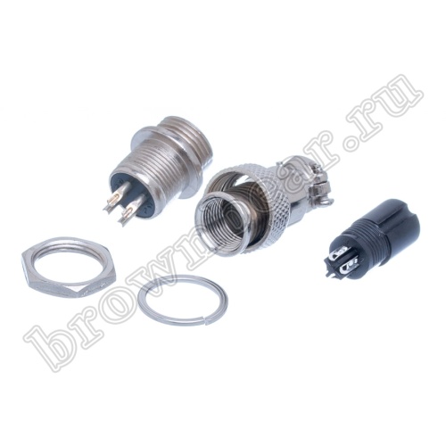 Разъем GX12 (M12) 4 контакта, розетка на кабель + вилка на блок, комплект AC-M12-4 фото 5