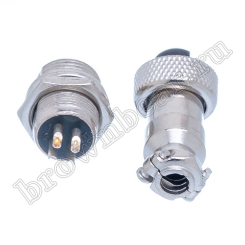 Разъем GX12 (M12) 4 контакта, розетка на кабель + вилка на блок, комплект AC-M12-4 фото 3