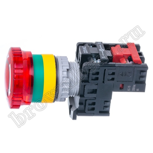 Кнопка управления аварийного останова поворотная с фиксацией, с подсветкой, d 38мм, НЗ, красная TN2IK2RN фото 2