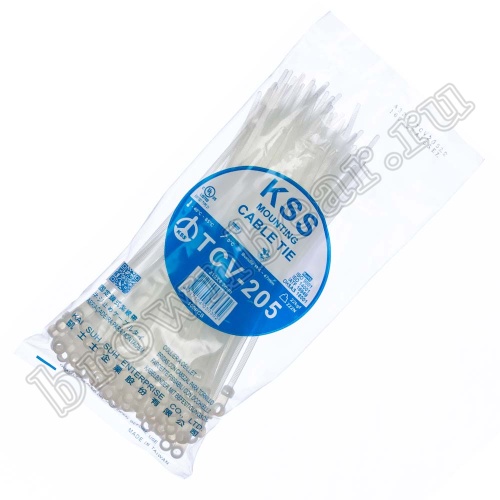 Стяжка (хомут) нейлоновая 205 x 4.2 мм с крепежным отверстием, белая, упаковка 100 шт. TCV-205 фото 2