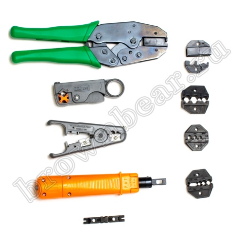 Набор инструмента для монтажа ВЧ разъемов и разъемов RJ-11,RJ-45, 10 предметов HT-2314B фото 2