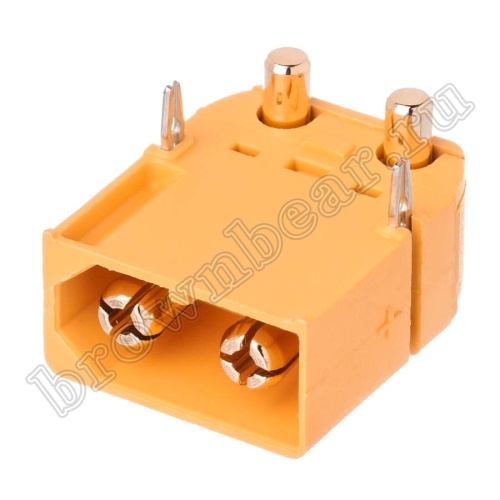 Разъем питания XT60 для АКБ, 2 контакта, штекер на плату угловой XT60PW30-M.G.Y