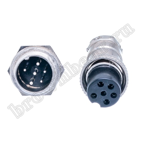 Разъем GX16 (M16) 6 контактов, розетка на кабель + вилка на блок, комплект AC-M16-6 фото 6