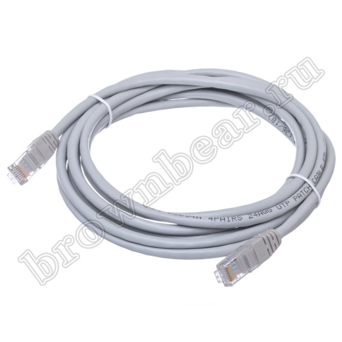 Патч-корд UTP RJ-45, категория 5e, литой, 3 метра, серый 