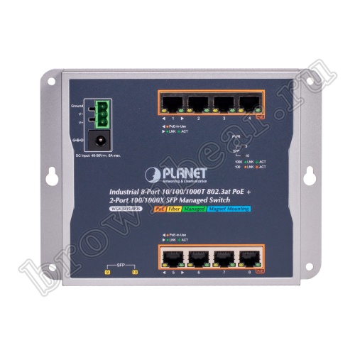 WGS-4215-8P2S Промышленный управляемый L2 коммутатор Planet, 8 PoE портов 1Гбит/с, 2 порта SFP 1Гбит/с фото 2