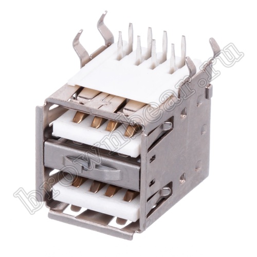 Разъем USB, тип А, гнездо на плату, двойной, тип 1 USBA-2J