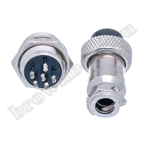 Разъем GX16 (M16) 6 контактов, розетка на кабель + вилка на блок, комплект AC-M16-6 фото 4