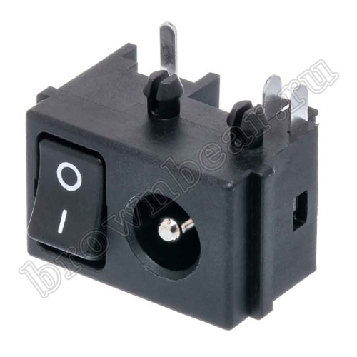 Разъем питания штырьковый DC гнездо 2.5 x 5.5 мм, на плату с выключателем DJK-30B