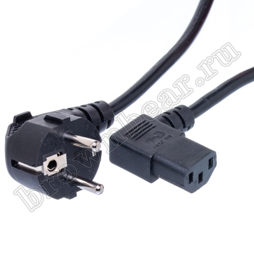 Кабель (шнур) питания  220В IEC320, CEE7/7 - C13, угловой, черный, 10А (3x0.75мм²), 1.8 метра