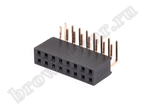 Разъем 2х8 гнездо на плату, прямой угол, шаг 2.54 мм