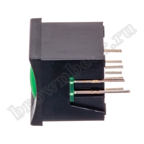 Кнопка мини с фиксацией, зеленая в черном корпусе с зеленым индикатором PSM2-1-E-B-E   фото 3