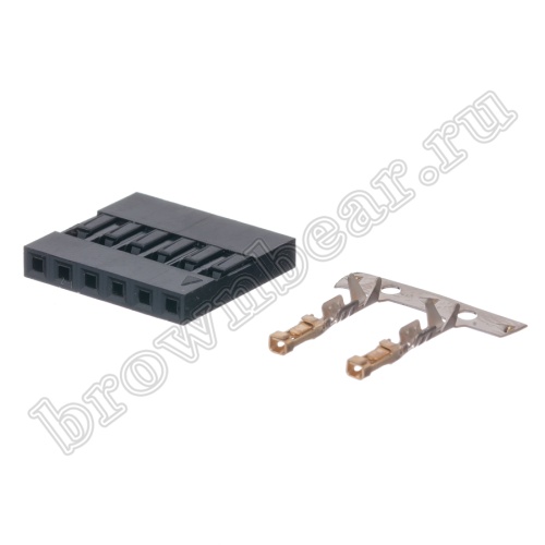 Разъем 1х6 гнездо на кабель, шаг 2.54мм, с контактами