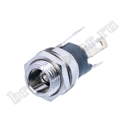 Разъем питания DC гнездо 2.1 х 5.5 мм, на приборный блок, под гайку DJK-04A