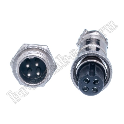 Разъем GX12 (M12) 4 контакта, розетка на кабель + вилка на блок, комплект AC-M12-4 фото 6