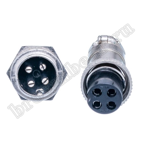 Разъем GX16 (M16) 4 контакта, розетка на кабель + вилка на блок, комплект AC-M16-4 фото 3