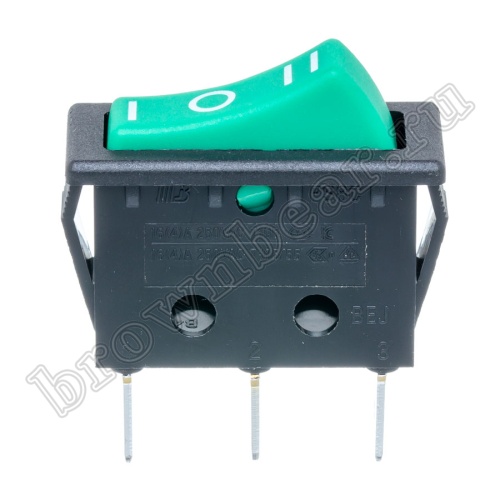 Выключатель клавишный (рокерный) 220В, 3 контакта (on-off-on), 28х12мм, зеленый SWR-55G фото 6