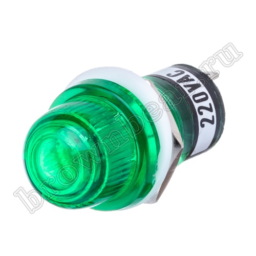 Лампа неоновая индикаторная с резистором 220В, d 14 мм, зеленая