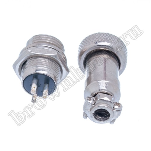 Разъем GX12 (M12) 3 контакта, розетка на кабель + вилка на блок, комплект AC-M12-3 фото 3