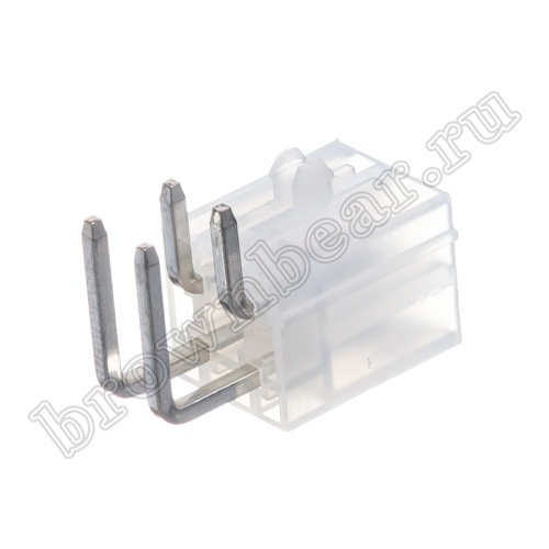 Разъем питания Mini-Fit 4 контакта, вилка на плату, прямой угол, с фиксатором, шаг 4,2мм MF-4MRA/2 фото 3