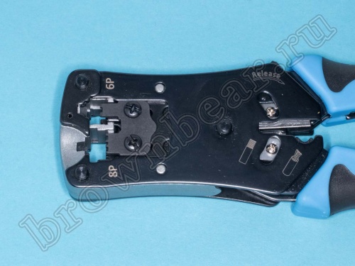 Пресс-клещи (кримпер) для обжима разъемов RJ-10,11,12,45 c храповым механизмом HT-N468B фото 2