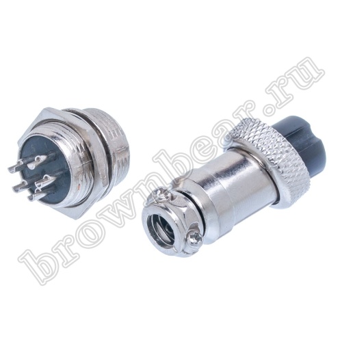 Разъем GX16 (M16) 5 контактов, розетка на кабель + вилка на блок, комплект AC-M16-5 фото 2