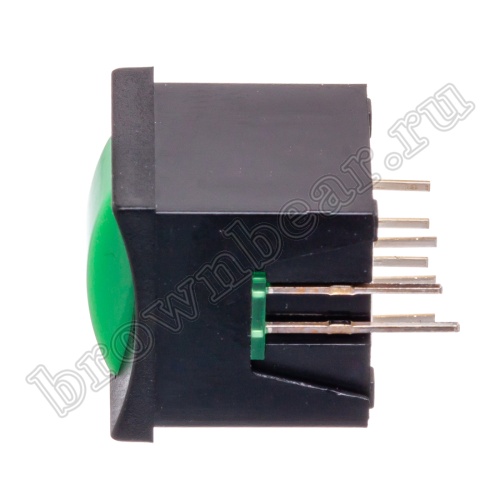 Кнопка мини с фиксацией, зеленая в черном корпусе с зеленым индикатором PSM2-1-E-B-E   фото 2