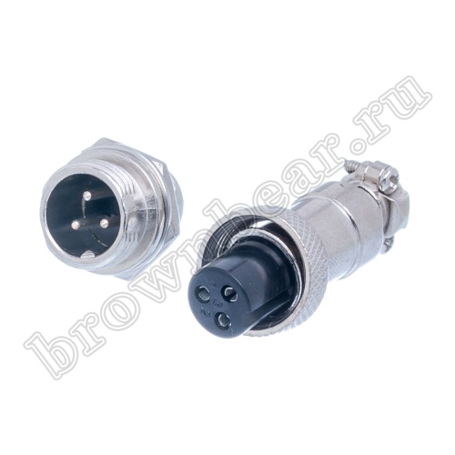 Разъем GX12 (M12) 3 контакта, розетка на кабель + вилка на блок, комплект AC-M12-3