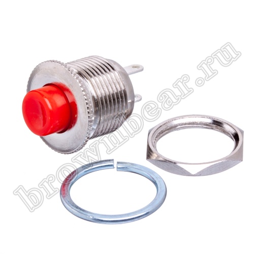 Кнопка без фиксации в металлическом корпусе, круглая на блок, НР, 220В, красная PSW-3-R фото 5