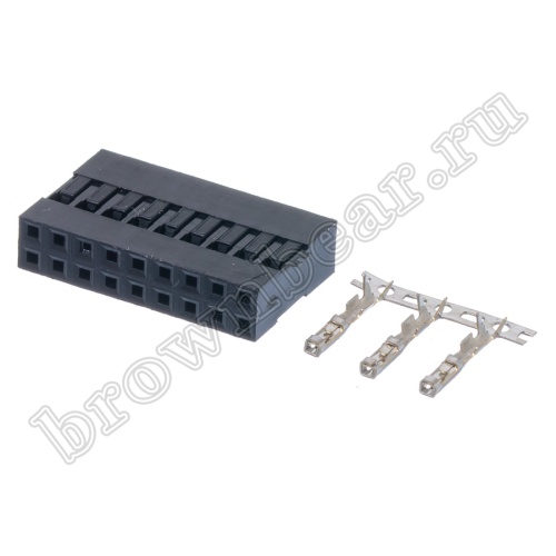 Разъем 2х9 гнездо на кабель, шаг 2.54мм, с контактами
