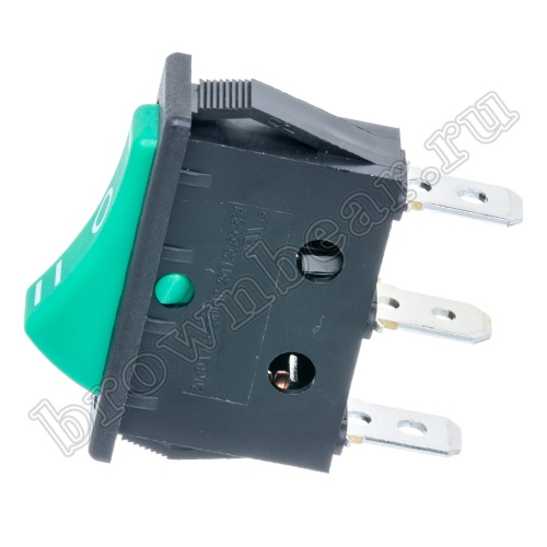 Выключатель клавишный (рокерный) 220В, 3 контакта (on-off-on), 28х12мм, зеленый SWR-55G фото 2