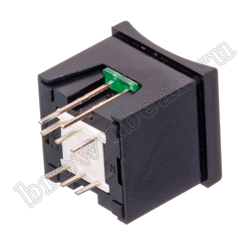 Кнопка мини с фиксацией, зеленая в черном корпусе с зеленым индикатором PSM2-1-E-B-E   фото 6