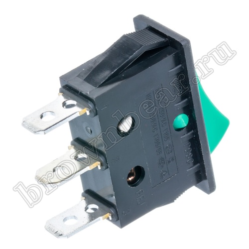 Выключатель клавишный (рокерный) 220В, 3 контакта (on-off-on), 28х12мм, зеленый SWR-55G фото 5