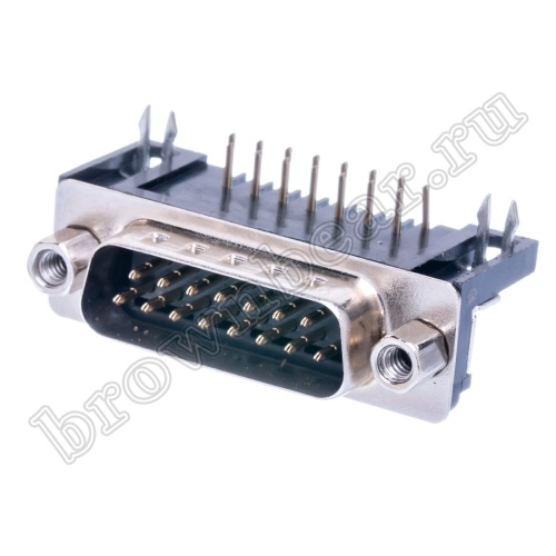 Разъем D-SUB 15 контактов, вилка на плату, прямой угол  9.4мм DRB-15MB