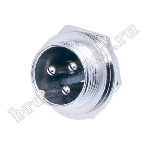 Разъем GX16 (M16) вилка на блок 3 контакта, под гайку AC-M16-3M