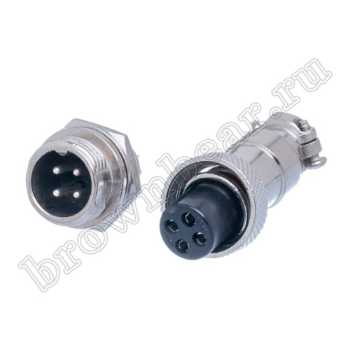 Разъем GX12 (M12) 4 контакта, розетка на кабель + вилка на блок, комплект AC-M12-4