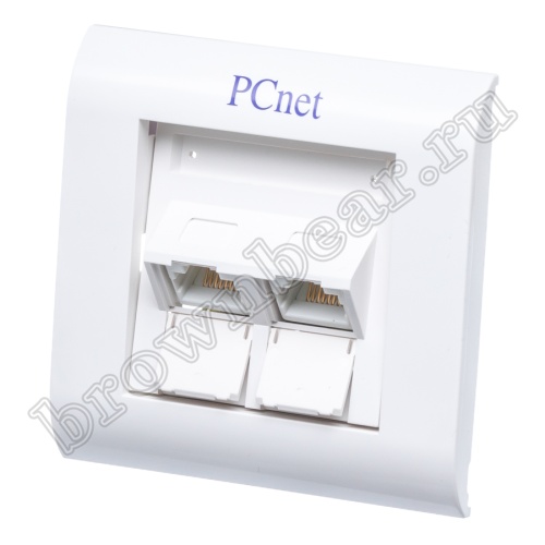 Розетка компьютерная встраиваемая двойная RJ-45, 8P8C,, категория 5е, универсальная, PCnet 