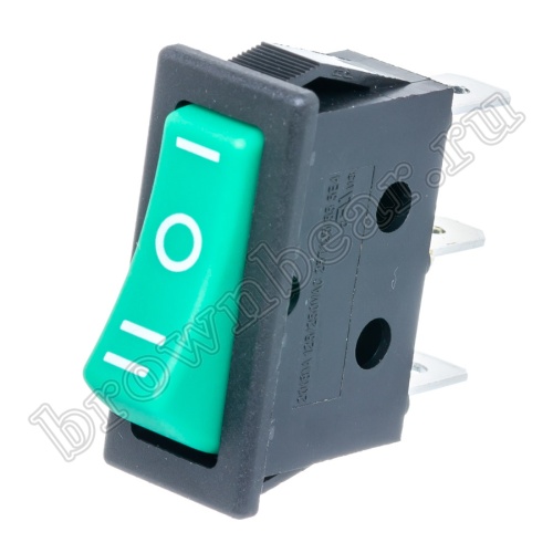 Выключатель клавишный (рокерный) 220В, 3 контакта (on-off-on), 28х12мм, зеленый SWR-55G
