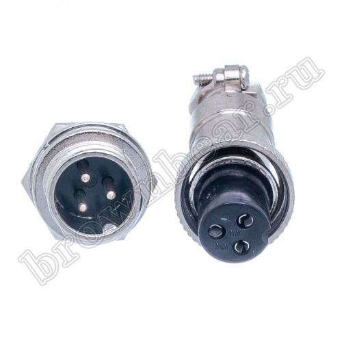 Разъем GX12 (M12) 3 контакта, розетка на кабель + вилка на блок, комплект AC-M12-3 фото 6