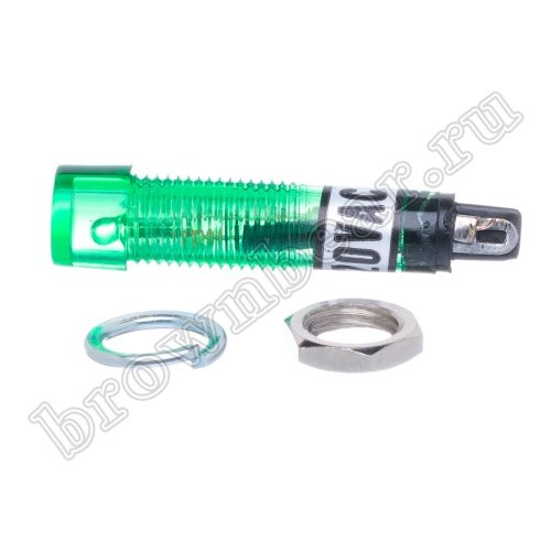 Лампа неоновая  индикаторная с резистором 220В в корпусе, мини, зеленая фото 4