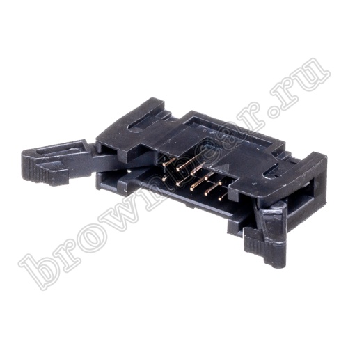 Разъем IDC 2х5 вилка на плату, шаг 2.54мм, с защелками SCM-10