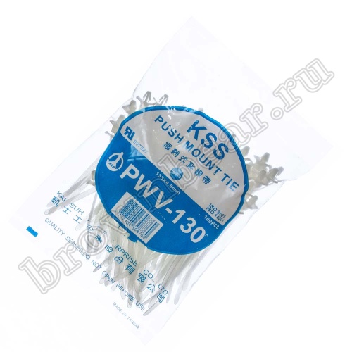 Стяжка (хомут) нейлоновая 130 x 4.8 мм с крепежным пистоном, белая, упаковка 100 шт. PWV-130 фото 5