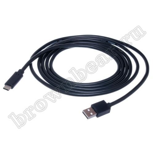 Кабель интерфейсный USB 2.0, type А - type C, вилка - вилка, черный, 2 метра