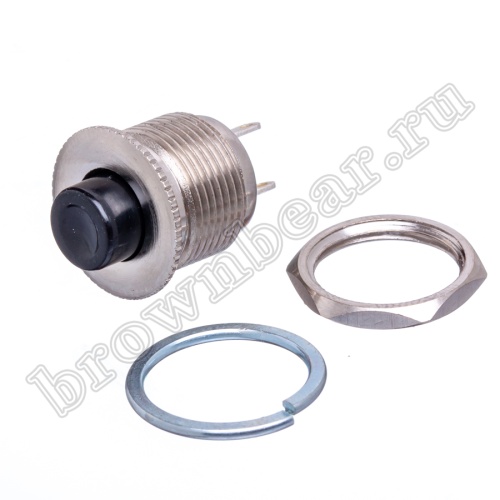 Кнопка без фиксации в металлическом корпусе, круглая на блок, НР, 220В, черная PSW-3-B фото 5