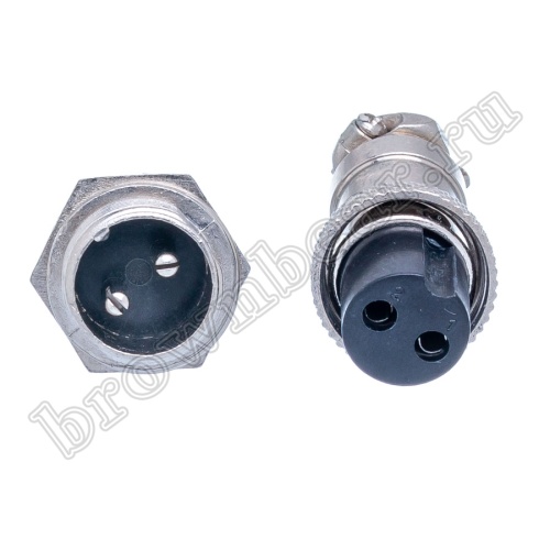 Разъем GX16 (M16) 2 контакта, розетка на кабель + вилка на блок, комплект AC-M16-2 фото 3