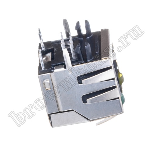 Разъём RJ-45 гнездо на плату, 8P8C, 2 светодиода (желтый-зеленый), экранированный, тип 18 TJ18-L8P8C-4 фото 2