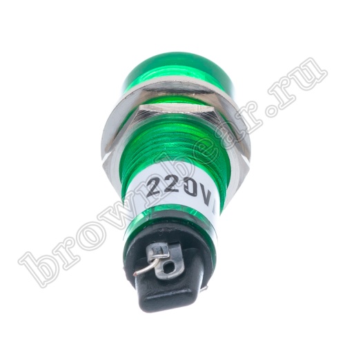 Лампа неоновая  индикаторная с резистором  220В, d 12 мм, зеленая фото 3