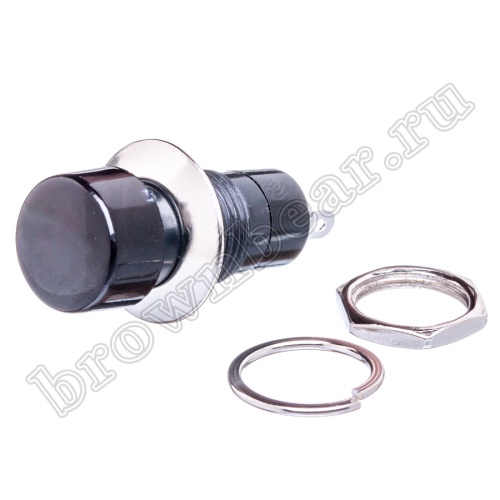 Кнопка с фиксацией, 14 мм круглая на блок, НР, 220В, черная PSW-2F-B фото 5