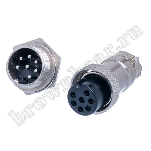 Разъем GX16 (M16) 7 контактов, розетка на кабель + вилка на блок, комплект AC-M16-7