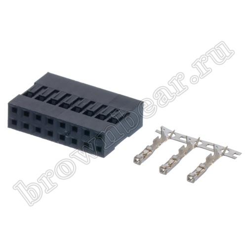 Разъем 2х8 гнездо на кабель, шаг 2.54мм, с контактами